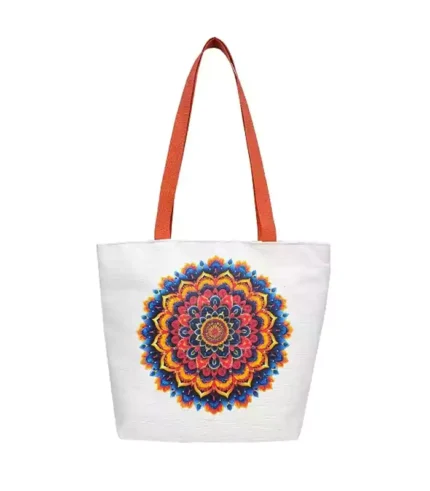 Jute Tote Bag multicolor print front side